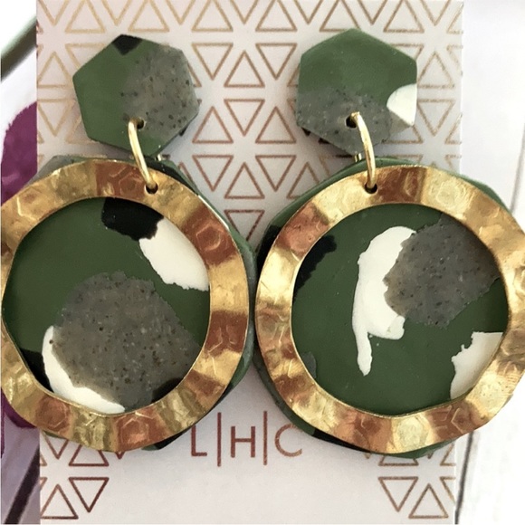 Camo Print & Hammered Gold Dangle Earrings - Picture 2 of 7